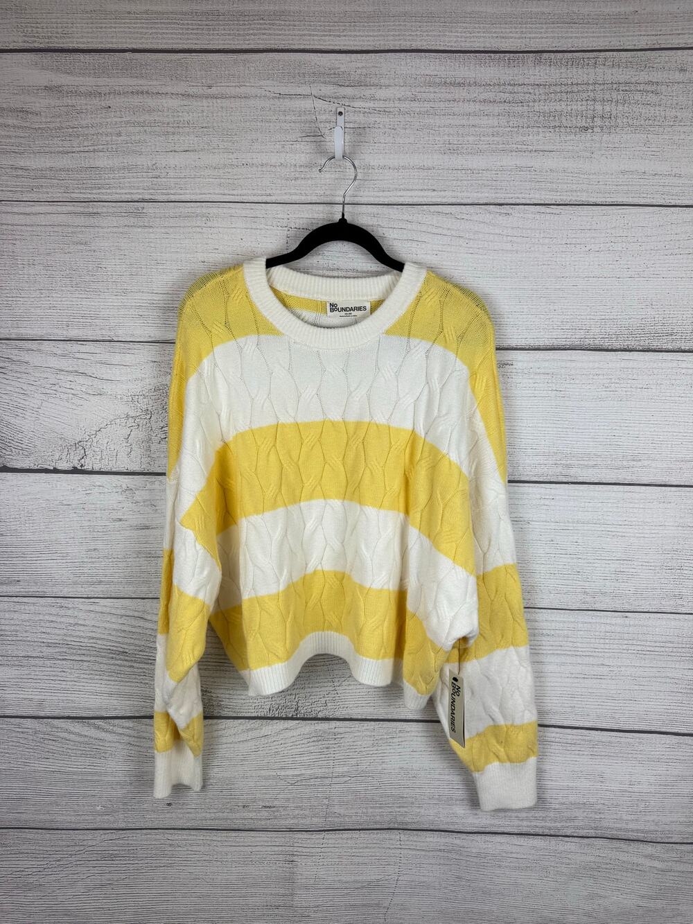 No Boundaries Plus Size White & Yellow Knit Stripe Sweater Size XXL/20